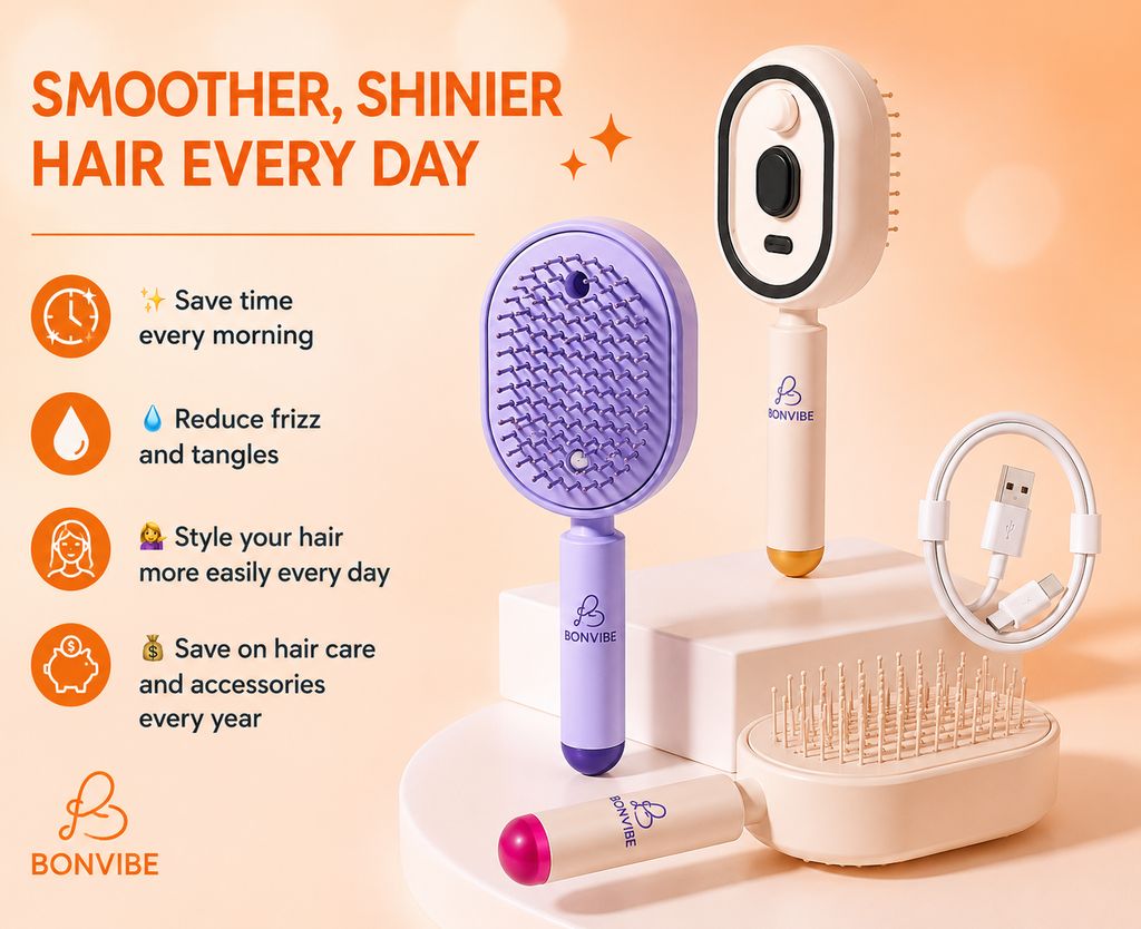 Anti-Knot & Anti-Frizz Hair Brush™ USB-Rechargeable Misting Detangle Brush