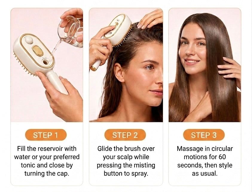 Anti-Knot & Anti-Frizz Hair Brush™ USB-Rechargeable Misting Detangle Brush