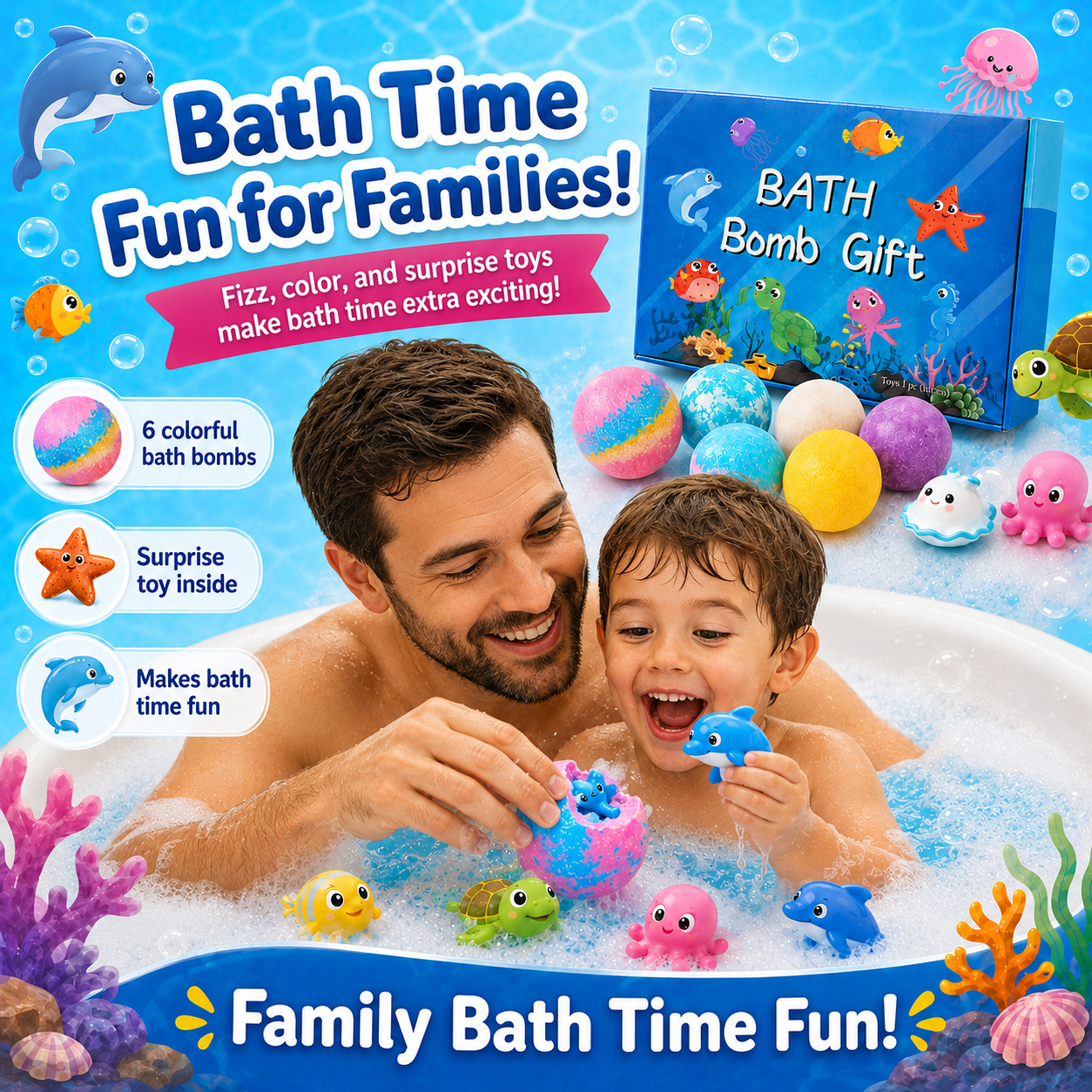 Magic Rainbow Bath Bombs for Kids with Surprise Toy Inside (6-Pack) – Organic & Skin-Safe