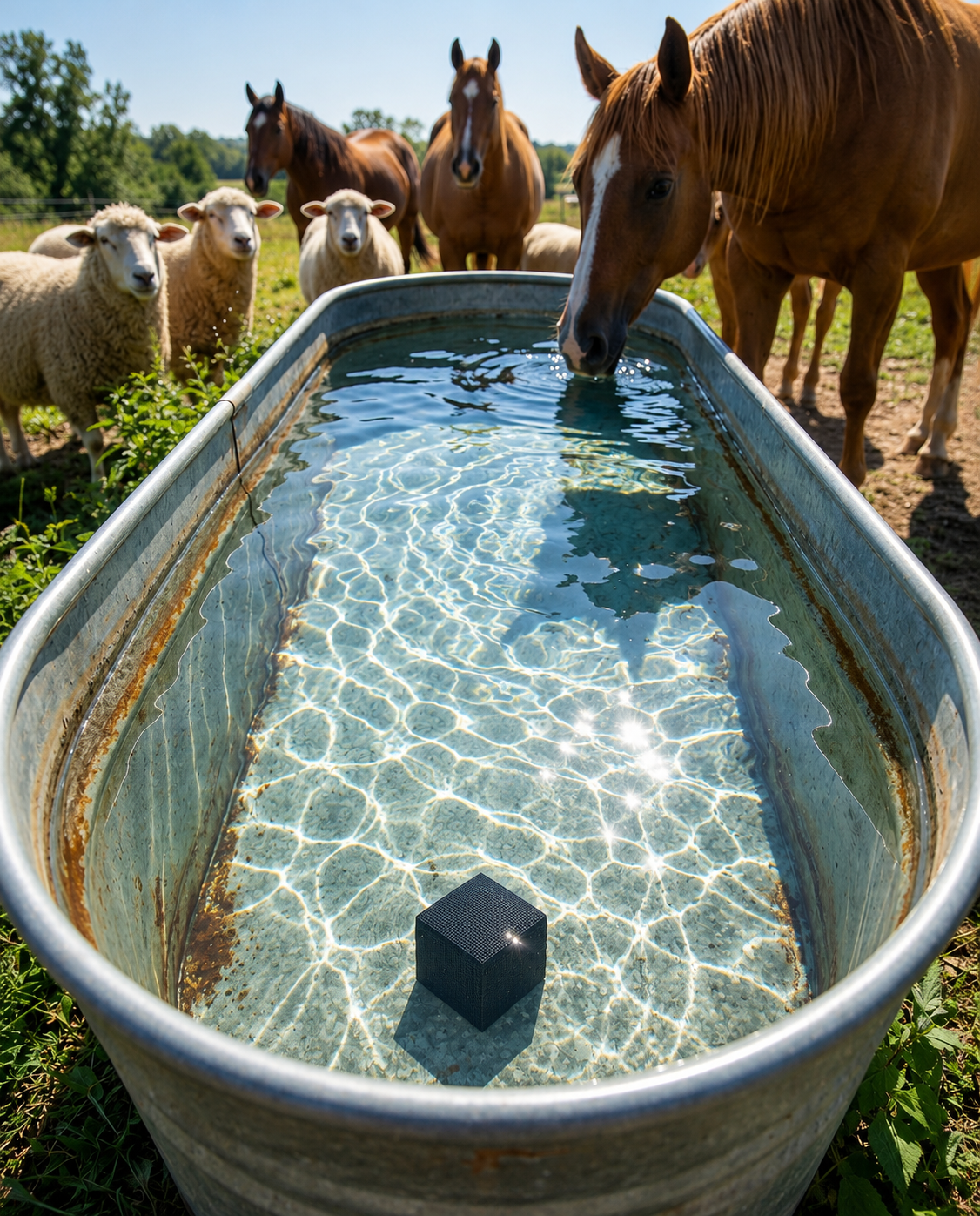 Drinking fountain with purifying cube